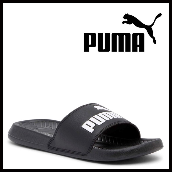 Puma Shoes - PUMA BLACK SLIDES SANDALS  SLIP ONS WHITE CAT A3C